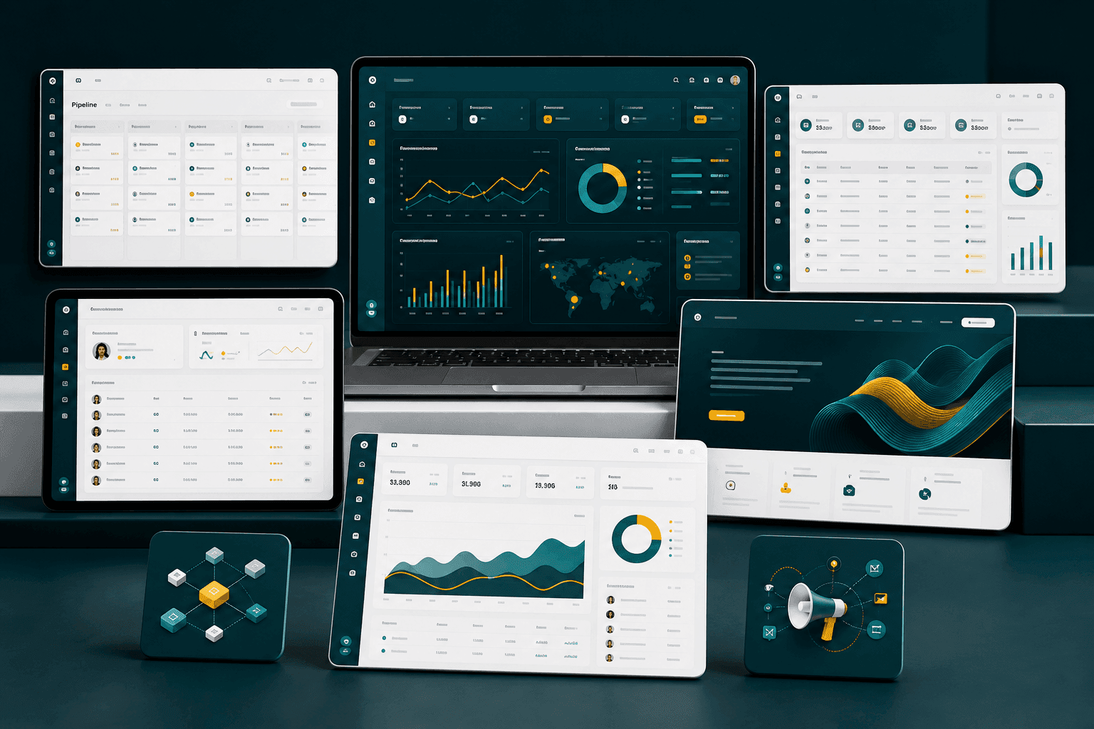 Premium SaaS dashboard mockups for AI Scholars software services in Agra