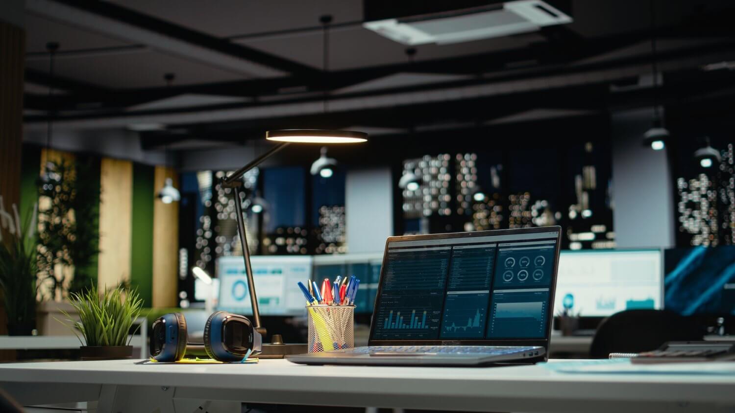 Modern software development workspace with technology and innovation