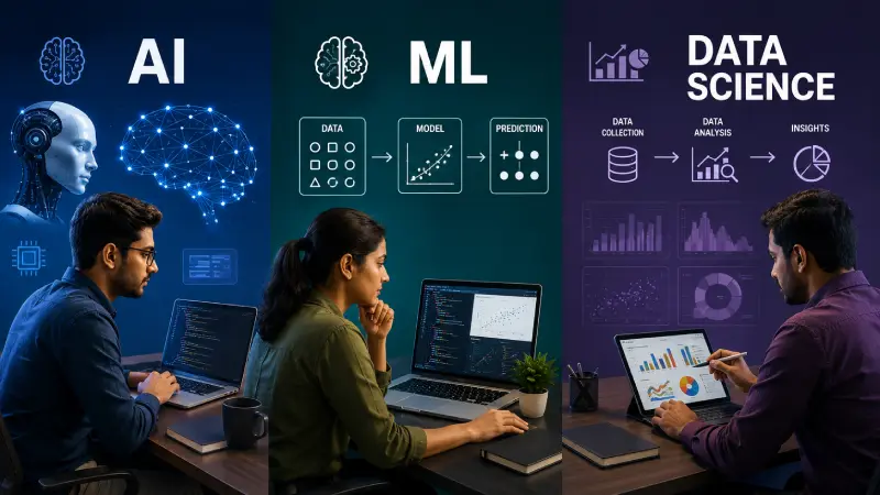 AI vs ML vs Data Science: Difference, Skills, Careers and Which One to Choose in 2026